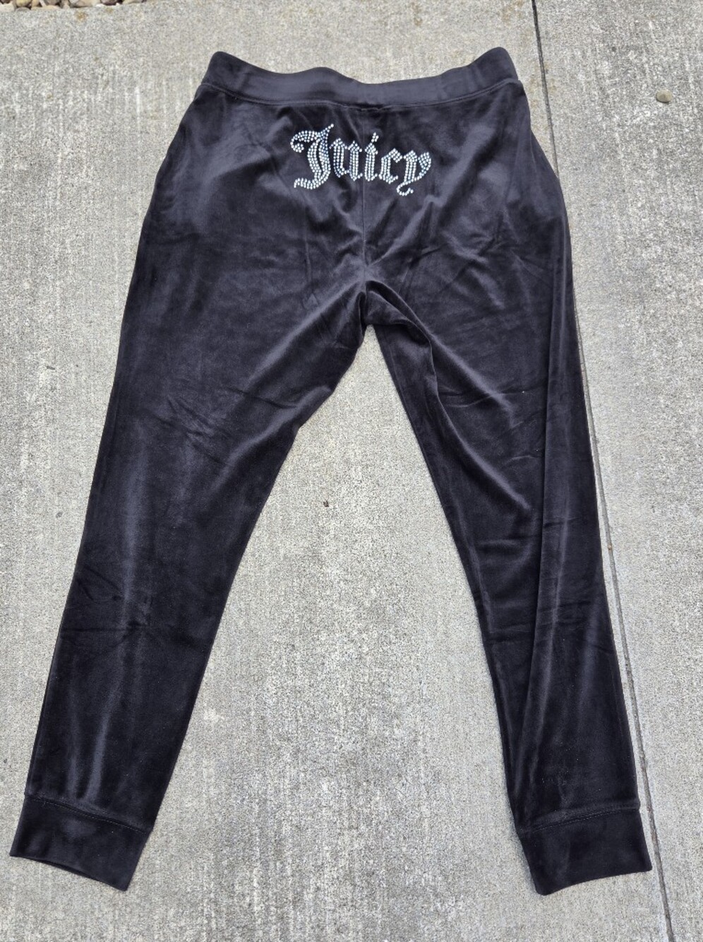 Juicy Couture Black Velour Tracksuit Joggers with Rhinestone Logo Butt Large